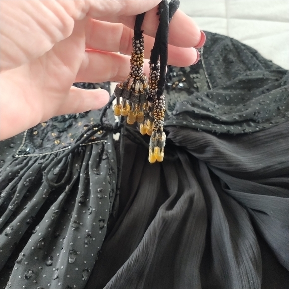 Zara Plumetis Black Jacket w Sequins and Beaded Tassels XS - Picture 9 of 12